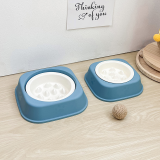 Solid Color Rim Slow Feeder Ceramic Pet Bowl With Stand, Anti-Choke Slow Eating Bowl for Cats Dogs