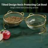 Glass Double Pet Bowl, Transparent Food Water Feeding Bowl, Anti-Slip Glass Cat Bowl for Cats Small Dogs