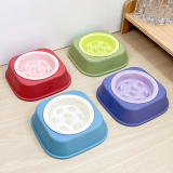 Solid Color Rim Slow Feeder Ceramic Pet Bowl With Stand, Anti-Choke Slow Eating Bowl for Cats Dogs