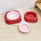 Solid Color Rim Slow Feeder Ceramic Pet Bowl With Stand, Anti-Choke Slow Eating Bowl for Cats Dogs