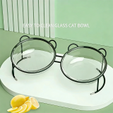 Glass Double Pet Bowl, Transparent Food Water Feeding Bowl, Anti-Slip Glass Cat Bowl for Cats Small Dogs