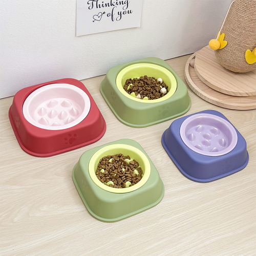 Solid Color Rim Slow Feeder Ceramic Pet Bowl With Stand, Anti-Choke Slow Eating Bowl for Cats Dogs
