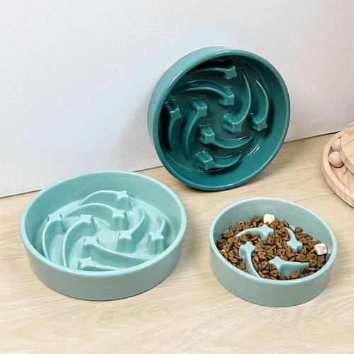 Simple Meteor Ceramic Slow Feeder Bowl, Anti-Choke Slow Eating Pet Bowl Anti-Tipping Feeding Basin for Cats Dogs