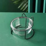 Glass Double Pet Bowl, Transparent Food Water Feeding Bowl, Anti-Slip Glass Cat Bowl for Cats Small Dogs
