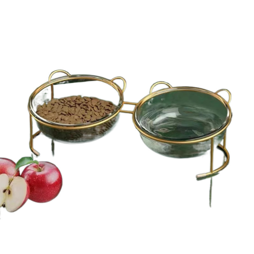 Glass Double Pet Bowl, Transparent Food Water Feeding Bowl, Anti-Slip Glass Cat Bowl for Cats Small Dogs