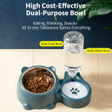Slanted Cat Bowl, Stainless Steel Double Bowl, 2-in-1 Feeding and Water Dispenser, Automatic Water Supplement Food Bowl for Cats