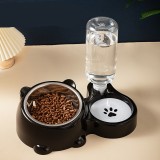 Slanted Cat Bowl, Stainless Steel Double Bowl, 2-in-1 Feeding and Water Dispenser, Automatic Water Supplement Food Bowl for Cats