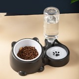 Slanted Cat Bowl, Stainless Steel Double Bowl, 2-in-1 Feeding and Water Dispenser, Automatic Water Supplement Food Bowl for Cats