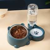 Slanted Cat Bowl, Stainless Steel Double Bowl, 2-in-1 Feeding and Water Dispenser, Automatic Water Supplement Food Bowl for Cats