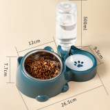 Slanted Cat Bowl, Stainless Steel Double Bowl, 2-in-1 Feeding and Water Dispenser, Automatic Water Supplement Food Bowl for Cats