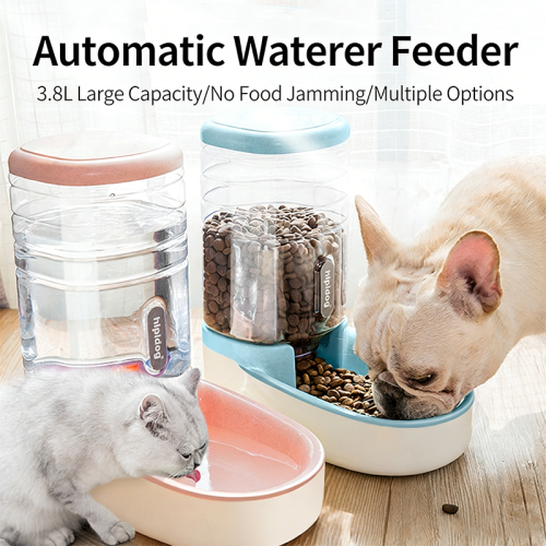 Pet Automatic Feeding & Drinking Bowl, Dog Cat Bowl Combination with Grain Storage Barrel, Auto Feeder Waterer for Pets
