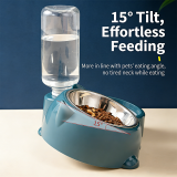 Slanted Cat Bowl, Stainless Steel Double Bowl, 2-in-1 Feeding and Water Dispenser, Automatic Water Supplement Food Bowl for Cats