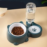 Slanted Cat Bowl, Stainless Steel Double Bowl, 2-in-1 Feeding and Water Dispenser, Automatic Water Supplement Food Bowl for Cats