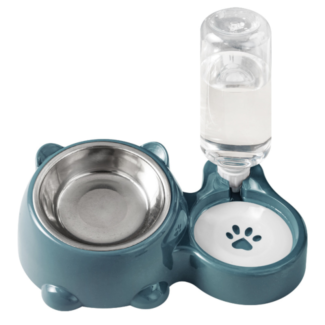Slanted Cat Bowl, Stainless Steel Double Bowl, 2-in-1 Feeding and Water Dispenser, Automatic Water Supplement Food Bowl for Cats