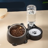 Slanted Cat Bowl, Stainless Steel Double Bowl, 2-in-1 Feeding and Water Dispenser, Automatic Water Supplement Food Bowl for Cats