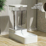 Automatic Cat Dog Feeder Water Fountain, Pet Food Dispenser with Grain Storage Bucket, Auto Feeding Drinking Pet Bowl