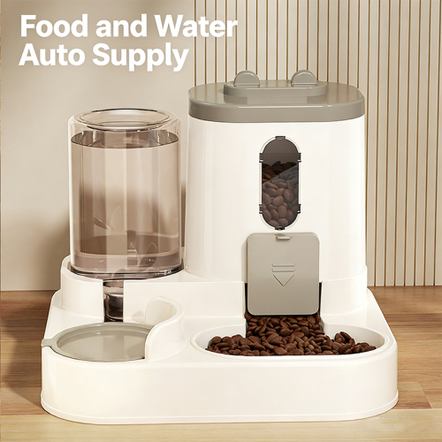 2-in-1 Automatic Pet Feeder Water Dispenser, Anti-tipping Cat Dog Bowl, Integrated Drinking Feeding Bowl for Pets
