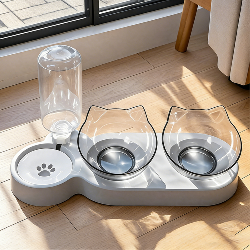 2-in-1 Cat Dog Bowl, Automatic Circulating Water Fountain Feeder, Anti-wet Mouth Integrated Pet Food Bowl