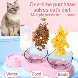 2-in-1 Cat Dog Bowl, Automatic Circulating Water Fountain Feeder, Anti-wet Mouth Integrated Pet Food Bowl