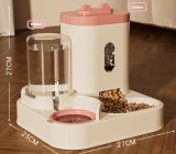 2-in-1 Cat Dog Feeder Water Dispenser, Automatic Pet Water Fountain with Grain Storage Barrel, Pet Feeding Bowl