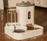 2-in-1 Cat Dog Feeder Water Dispenser, Automatic Pet Water Fountain with Grain Storage Barrel, Pet Feeding Bowl