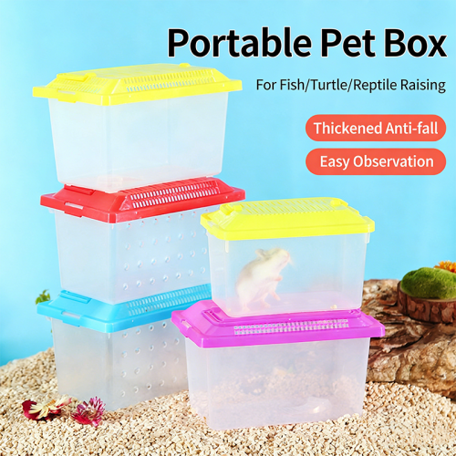 Transparent Small Pet Transport Box, Portable Handheld Hamster Turtle Cage, Unbreakable Mini Breeding Carry Box for Home Outdoor