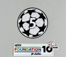 2025-26 UEFA Champions League Starball #5 + Foundation 10th Anniversary For FC Barcelona Football Soccer Patch Badge (Velvet)