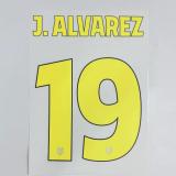 J.ALVAREZ #19 Atletico Madrid 2025-26 Away UCL Football Soccer Name & Number Set