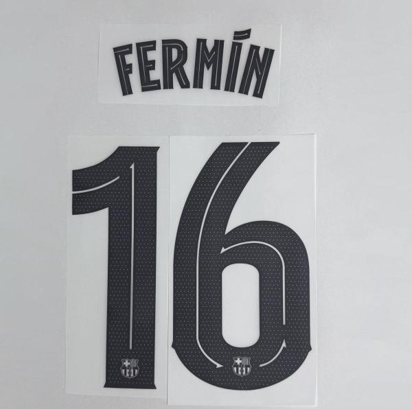 FERMIN #16 FC Barcelona 2025-26 Away UCL Football Soccer Name & Number Set