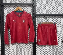 Portugal Home Football Uniform Kids Kit Long Sleeve Jersey+Shorts World Cup 2026