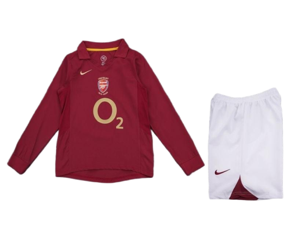 Arsenal Soccer Retro Jersey Home Long Sleeve Kids Kit Jersey+Shorts 2005/06
