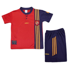 Spain Retro Football Jersey Home Kids Kit Jersey+Shorts 1996