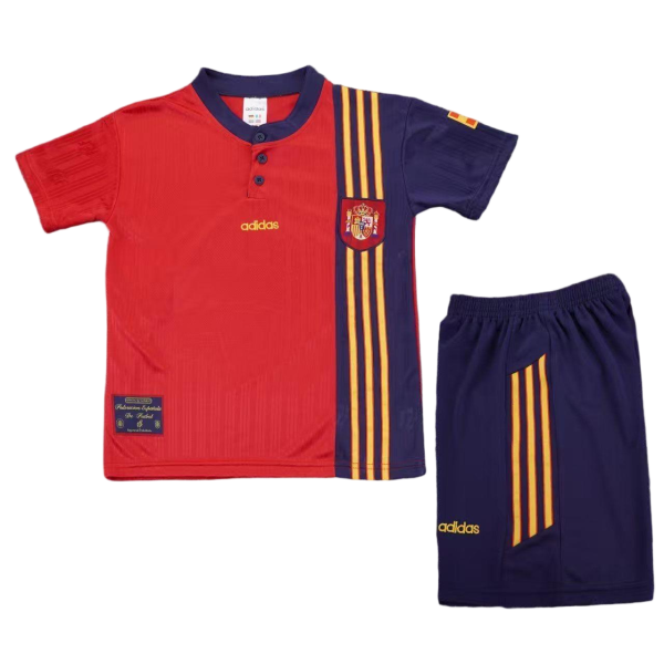 Spain Retro Football Jersey Home Kids Kit Jersey+Shorts 1996