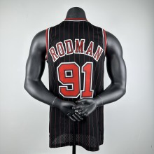 Embroidered MN retro jersey Bulls 97/98 season striped black 91 Rodman