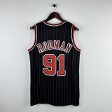 Embroidered MN retro jersey Bulls 97/98 season striped black 91 Rodman
