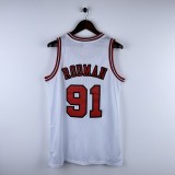  Embroidered MN Retro Jersey Bulls 97/98 Season White No. 91 Rodman