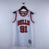  Embroidered MN Retro Jersey Bulls 97/98 Season White No. 91 Rodman