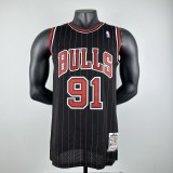 Embroidered MN retro jersey Bulls 97/98 season striped black 91 Rodman