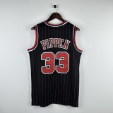 Embroidered MN Retro Jersey Bulls 97/98 Season Striped Black Size 33 Pippen