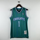 Embroidered MN Retro Jersey Hornets 1992/1993 Season Green No. 1 Muggsy Bogues
