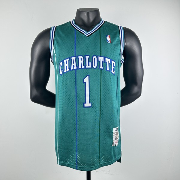 Embroidered MN Retro Jersey Hornets 1992/1993 Season Green No. 1 Muggsy Bogues