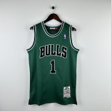 Embroidered MN Retro Jersey Bulls 08/09 Season Green No.1 Rose