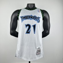Embroidered MN Retro Jersey Timberwolves 97/98 Season White No. 21 Garnett