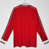 1998/99 M Utd Home Red Long Sleeve Retro Soccer Jersey