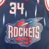 1996/97 Rockets  OLAJUWON #34 Blue  Retro NBA Jerseys 热压