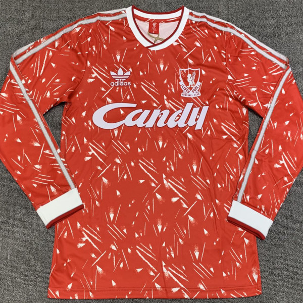 1989/91 LFC Home Red Long Sleeve Retro Soccer Jersey