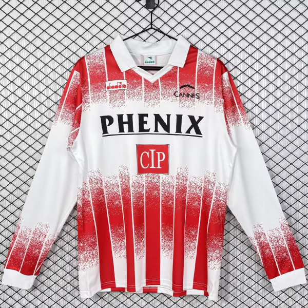 1991/1992 AS Cannes Home Retro Long Sleeve Soccer Jersey 戛纳