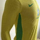 2025/26 Brazil Home Yellow Player Version Long Sleeve Soccer Jersey