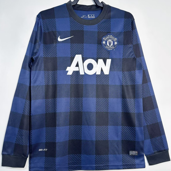 2013/14 M Utd Away Black Retro Long Sleeve Soccer Jersey