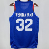 2024 Team FRANCE WEMBANYAMA #32  Sapphire Blue NBA Jersey
